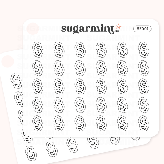 Dollar Signs / Bill Pay Phrases Mini Functional Stickers
