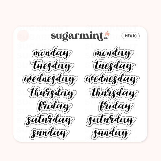 Days of the Week Script Stickers