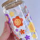 Groovy Smiley Faces and Flowers 12oz Libbey Glass