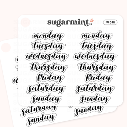 Days of the Week Script Stickers