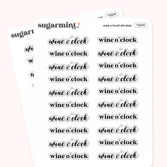 Wine O'Clock Script Stickers